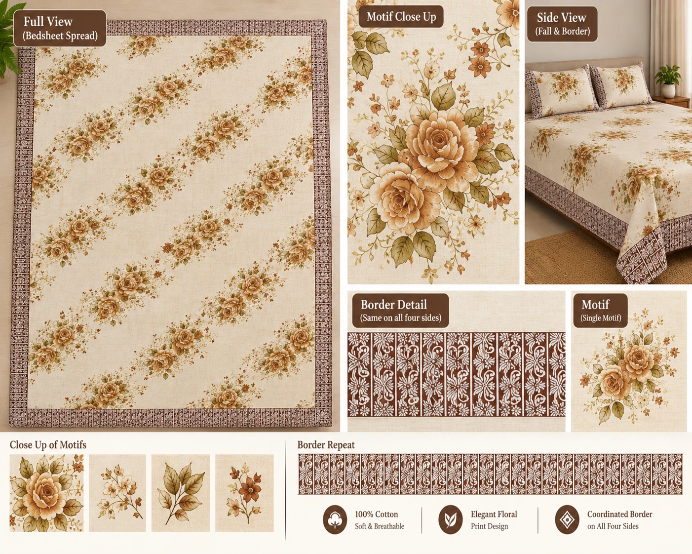 Premium King Size Floral Cotton Bedsheet - Image 3