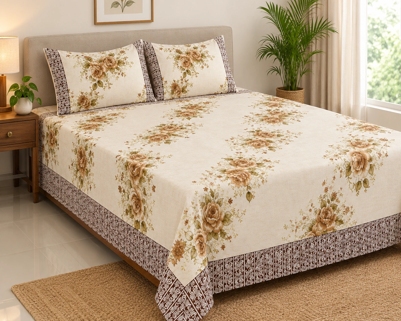 Premium King Size Floral Cotton Bedsheet - Image 2