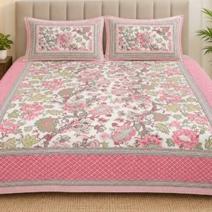 Pink Jaipuri Cotton Floral Bedsheet