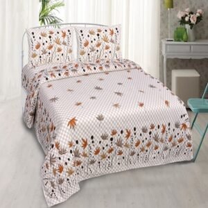 Premium King Size Orange Jaipuri Floral Cotton Bedsheet