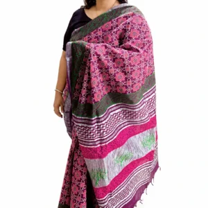 Majenta Cotton Linen Saree with Matt Silver Border
