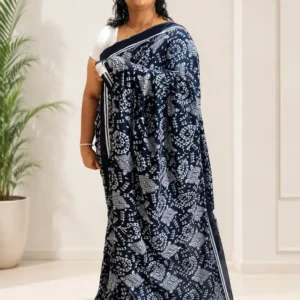 Elegant Black Cotton Mul Mul Saree with Blouse Piece