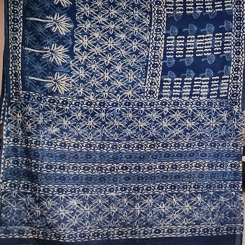 Classic Indigo Cotton Mul Mul Saree