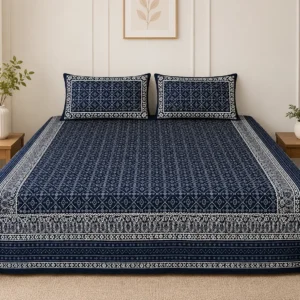 Grey Dabu Print Pure Cotton Bedsheet