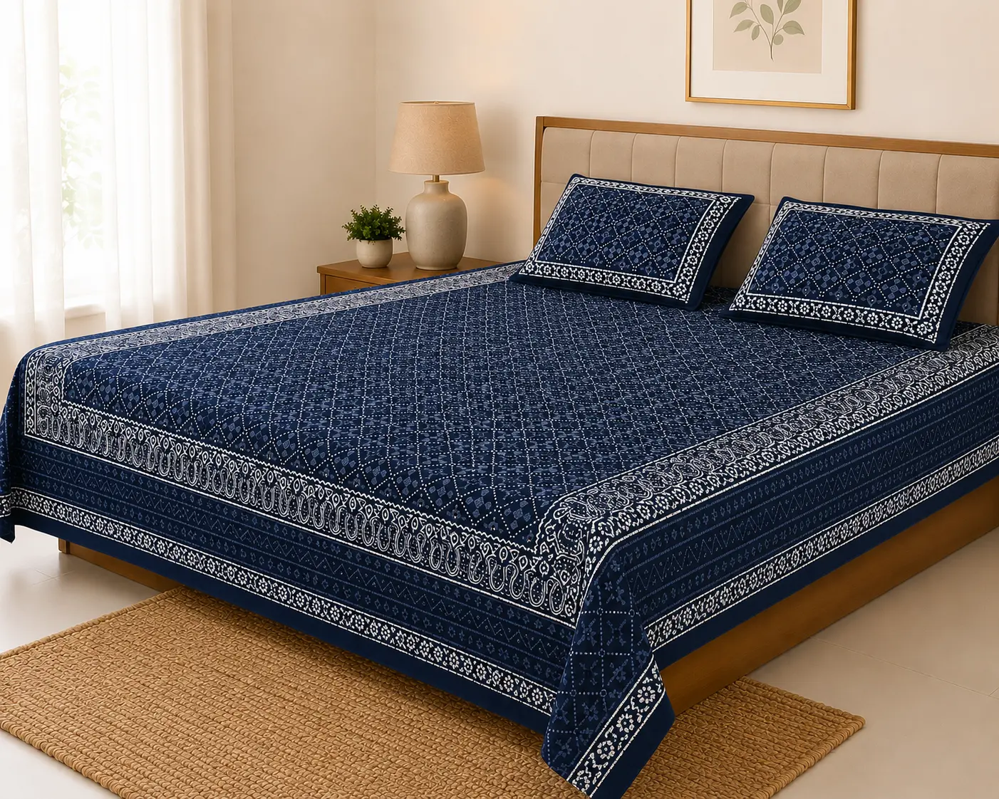 Grey Dabu Print Pure Cotton Bedsheet - Image 2