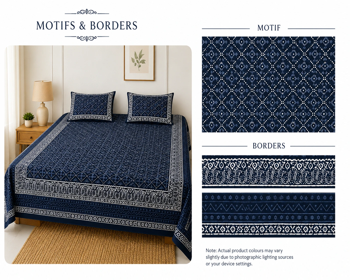 Grey Dabu Print Pure Cotton Bedsheet - Image 3