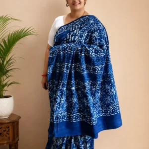 Classic Indigo Cotton Mul Mul Saree