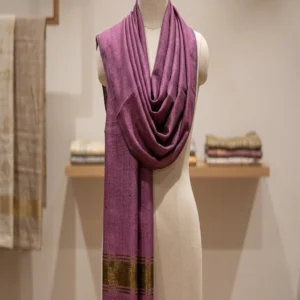 Light Wine with Golden Strip Hand Woven Stole