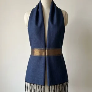 Blue with golden strip hand woven stole
