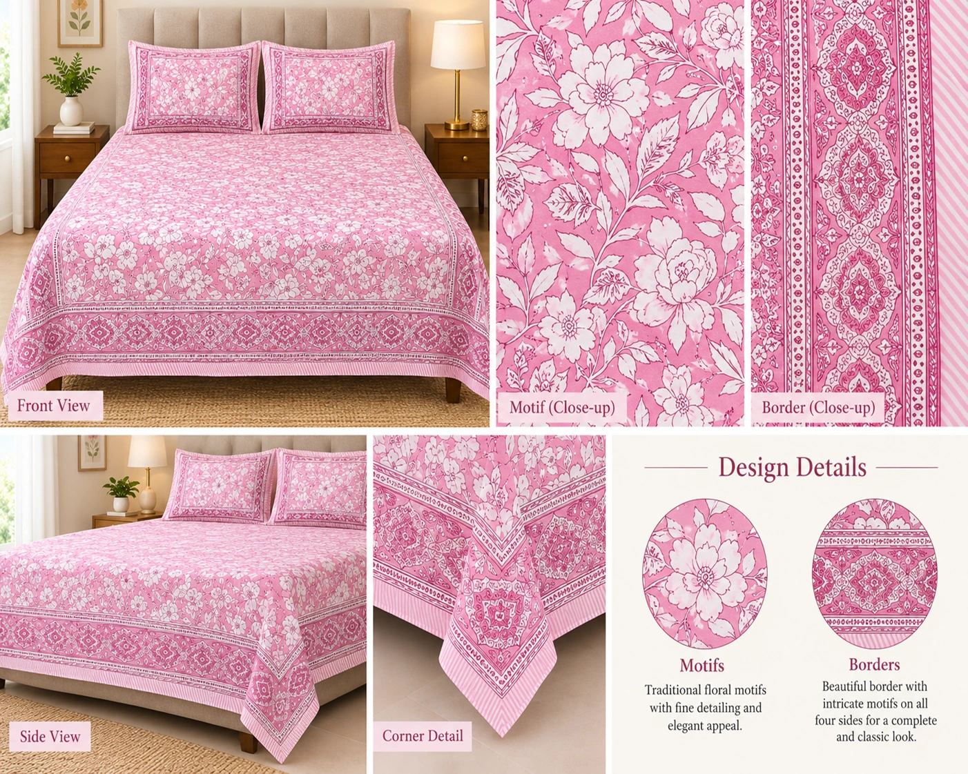 Pink Premium Cotton Bedsheet - Image 2