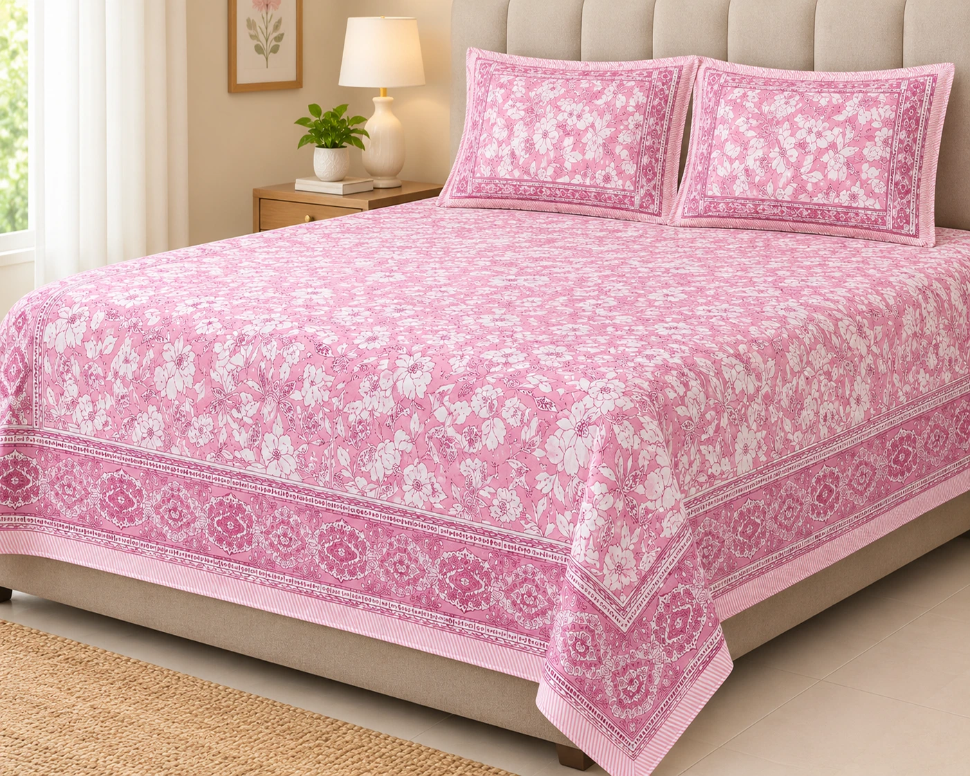 Pink Premium Cotton Bedsheet - Image 3