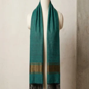 Teal with Golden Strip Hand Woven Stole