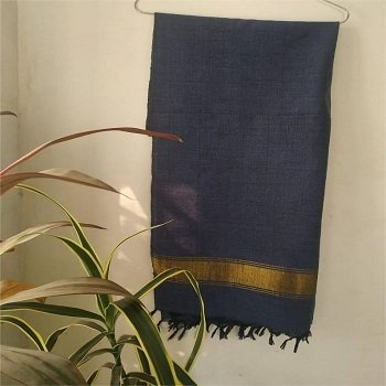 Blue with golden strip hand woven stole