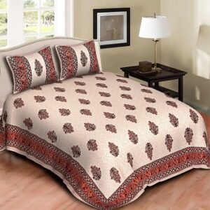 Cream & Maroon Jaipuri Cotton Floral Bedsheet
