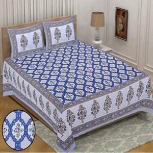 Blue Jaipuri Cotton Floral Bedsheet