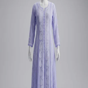Purple Anarkali Chickankari Lucknowi Kurti