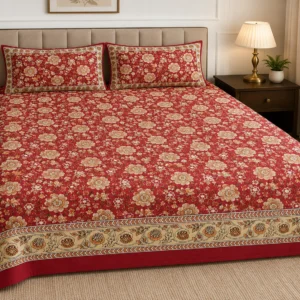 Red Floral Single Bedsheet