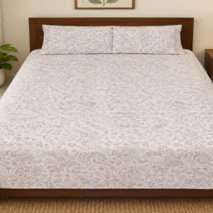 White with Maroon Stitch Print Single Bedsheet