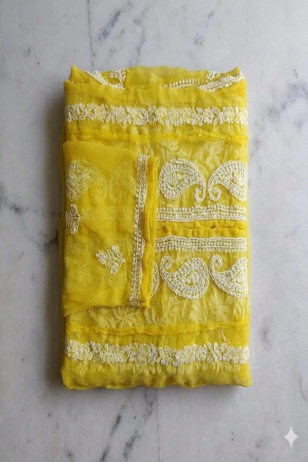 Yellow Anarkali Chickankari Kurti - Image 2