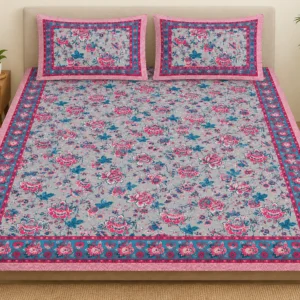 Grey & Rani Jaipuri Cotton Floral Bedsheet