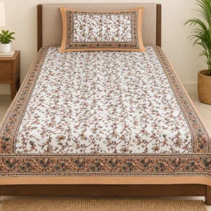 White & Peach Single Bedsheet