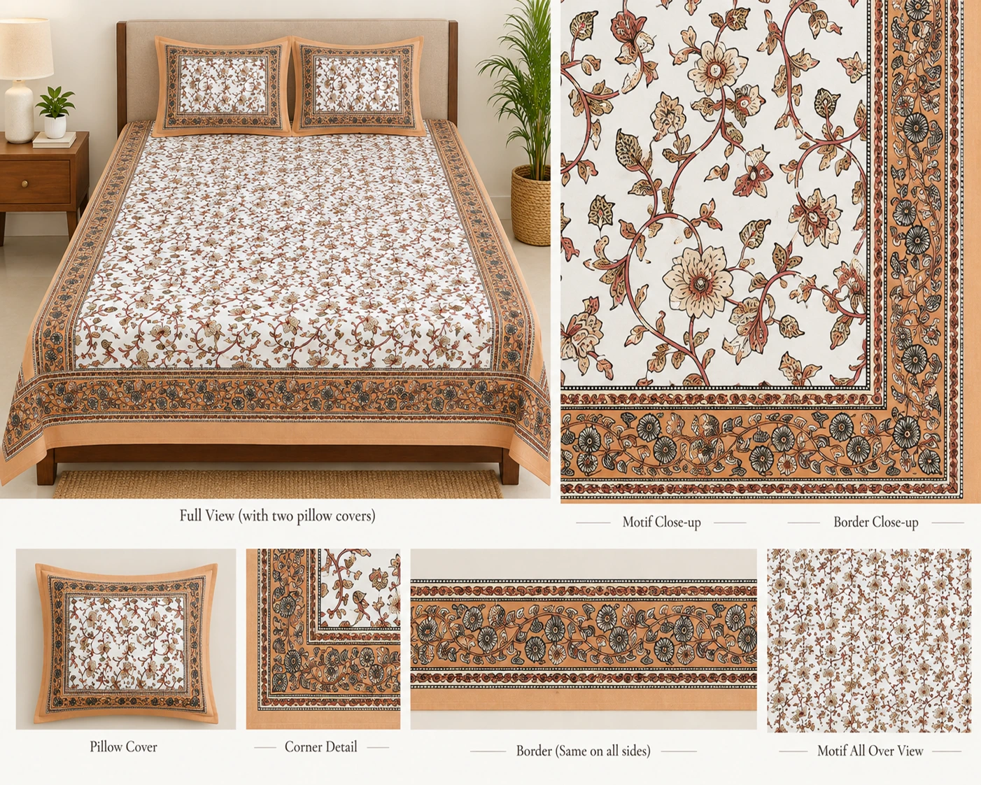 White & Peach Single Bedsheet - Image 2