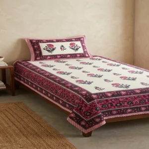 White Magenta Floral Single Bedsheet