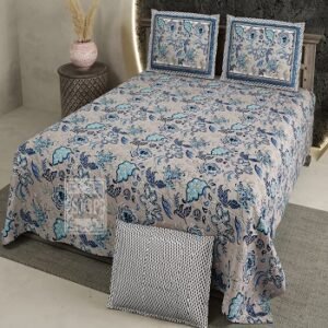 Grey & Blue Premium Super King Size Cotton Bedsheet