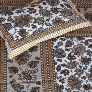 White, Grey & Mustard Premium Super King Size Cotton Bedsheet,