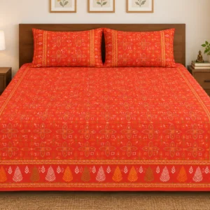 Orange Colour Rajwadi King Size Bedsheet