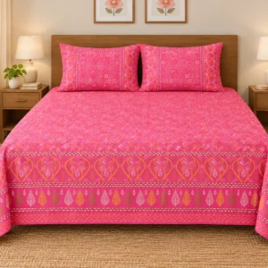 Pink Colour Rajwadi King Size Bedsheet