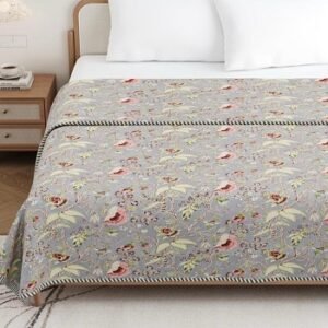 Grey Floral Dohar/Comforter Single Bed