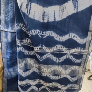 Blue & White Cotton Linen Saree with Matt Silver Border