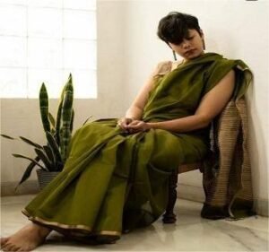 Olive Green Cotton Silk Plain Saree with Border