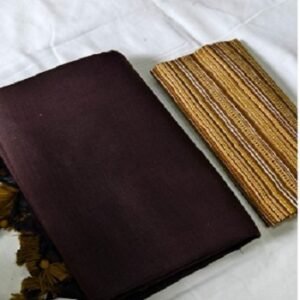 Handloom Plain Brown Sico Saree with extra Mustard Printed Blouse