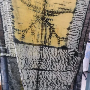Yellow & Black Cotton Linen Saree with Matt Silver Border