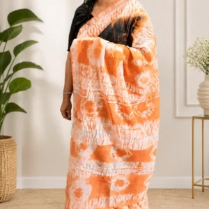 Orange & Black Cotton Linen Saree with Matt Silver Border
