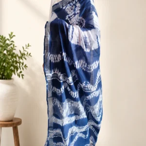 Blue & White Cotton Linen Saree with Matt Silver Border