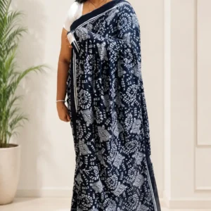 Elegant Black Cotton Mul Mul Saree with Blouse Piece