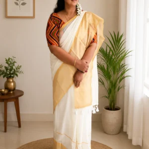 Kerala Kasavu Saree (Cream & Golden) Broad Border
