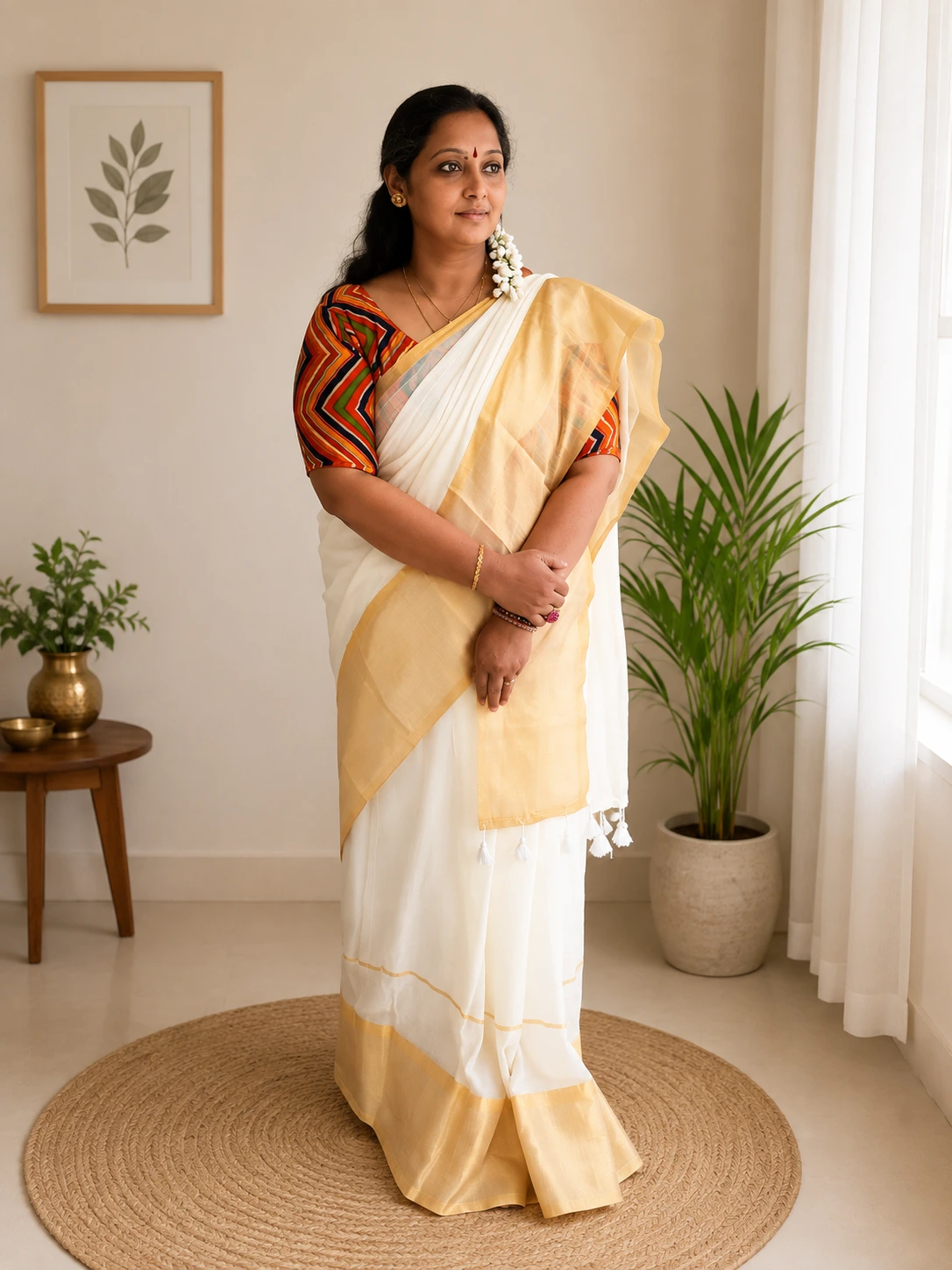 Kerala Kasavu Saree (Cream & Golden) Broad Border