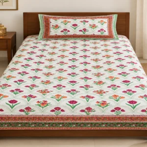 White Floral Single Bedsheet