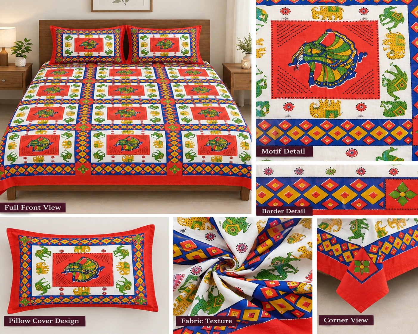 Orange Rajasthani Print Single Bedsheet - Image 2