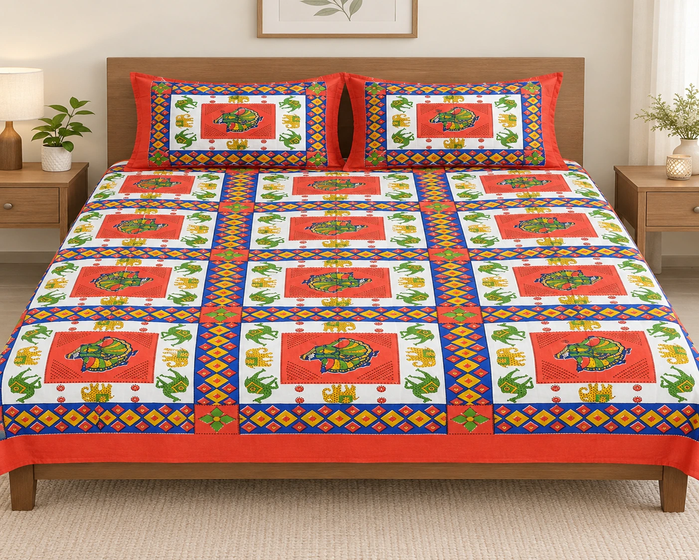 Orange Rajasthani Print Single Bedsheet