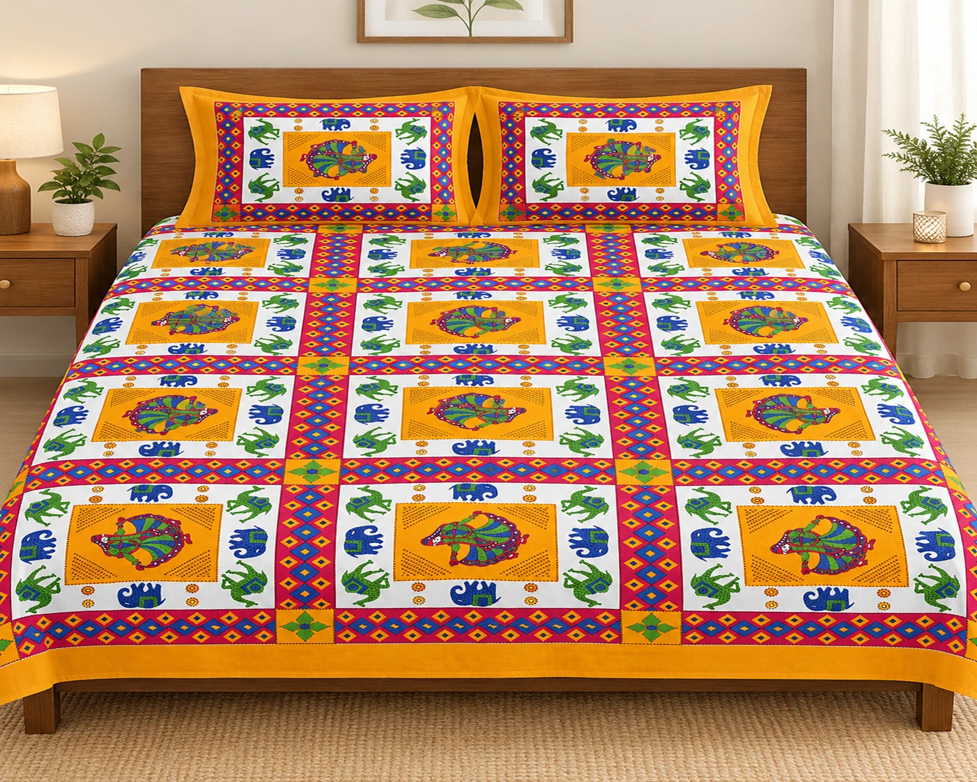 Yellow Rajasthani Print Single Bedsheet
