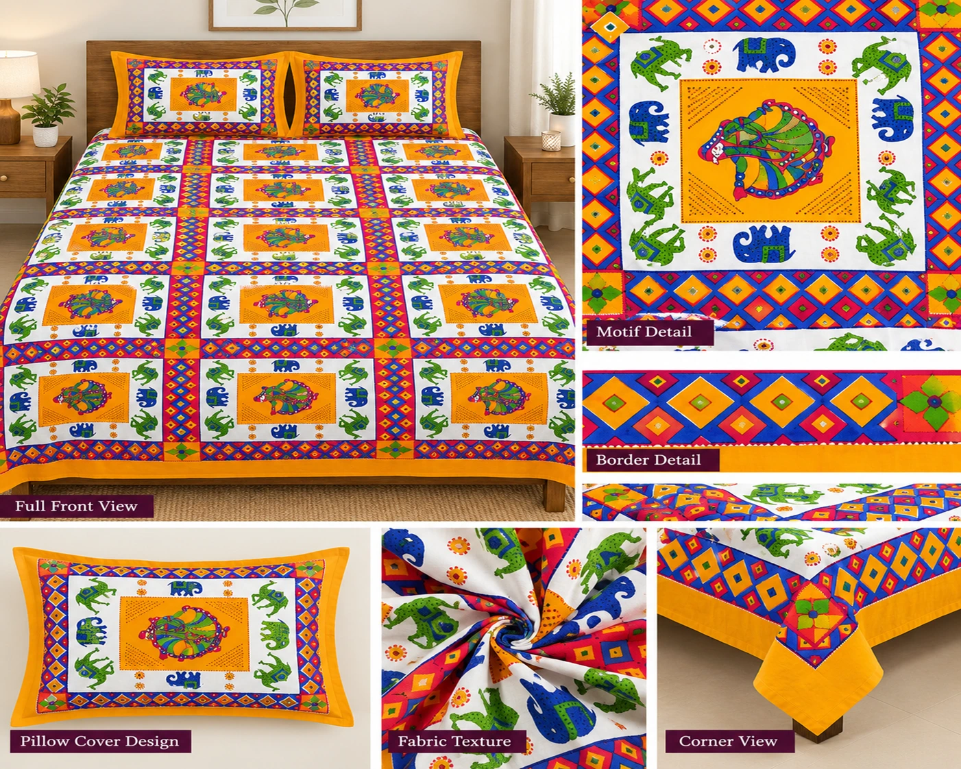Yellow Rajasthani Print Single Bedsheet - Image 2