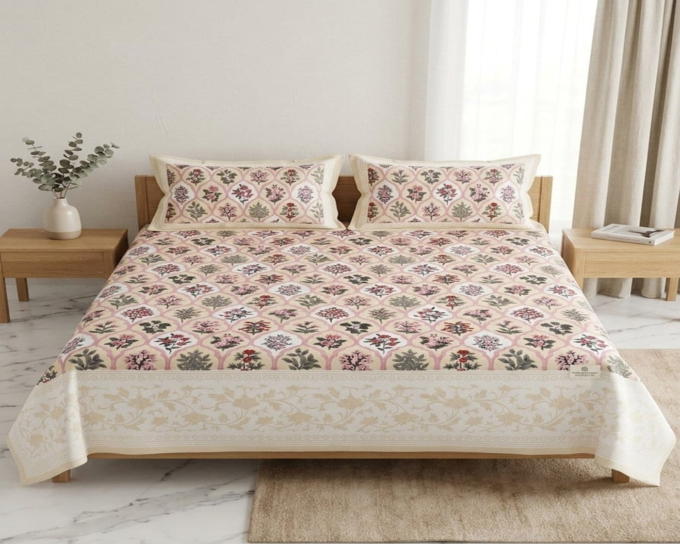Beige & Cream Cotton Bedsheet