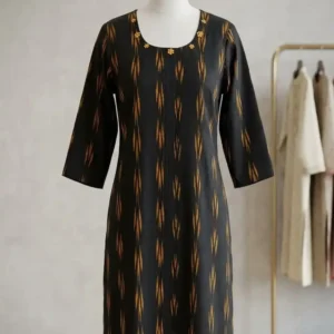 Black & Mustard Ikkat Cotton Kurti