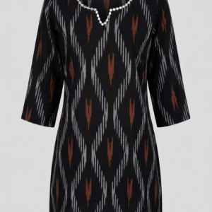 Black, White & Maroon Ikkat Cotton Kurti