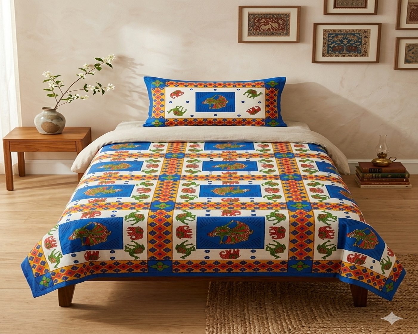 Blue Rajasthani Print Single Bedsheet